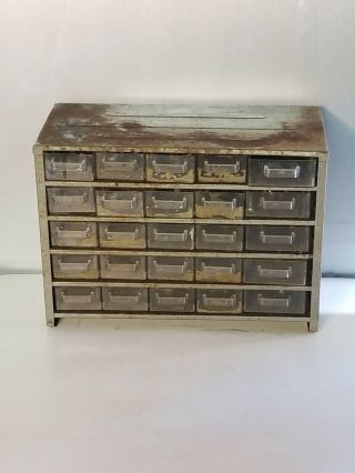 Rare Vintage Industrial Parts Cabinet 25 Drawers Garage Shop Tool Box Storage
