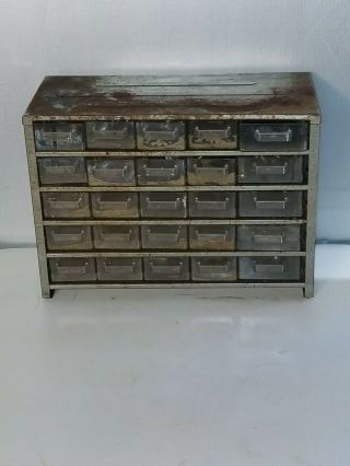 rare vintage industrial parts cabinet 25 drawers garage shop tool box storage 2