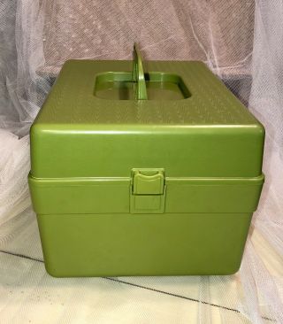 Vtg 12” Avocado Green Wil - Hold Sewing Pattern Storage Box/case Plastic Craft