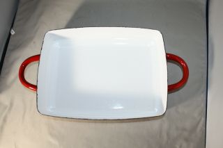 Dansk Red White,  2 Handled,  Rectangular Baking Dish,  11 " X 8 1/4 ",  Pre Owned