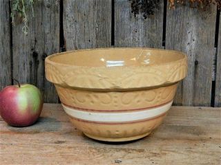 Antique Primitive Farmhouse Yellow Ware Stoneware Mixing Bowl