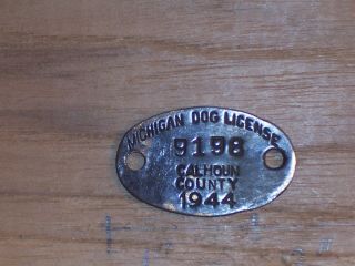 Vintage Dog License Tax Tag Michigan Mi Calhoun County 1944 Dh28