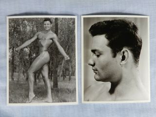 Outdoor Male Nude With Studio Portrait,  Vintage Physique Photography,  Two 4x5 