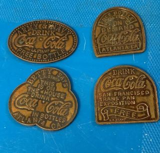 Set Of Coca Cola Copper Token Bottle Oval Pocket Coin Give A Way Freebie