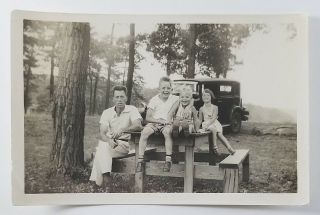 Vintage Photograph Man And Children Sitting At Picnic Table Lake Hopatcong Nj