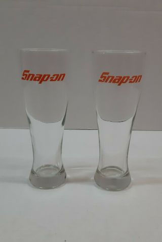 Snap On Tools Beer Glasses Snapon Set Of 2 Glassware Red Letters Clear Glass