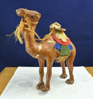 Old Leather Camel Doll Stuffed Figure Moroccan Folk Art Handmade Vintage