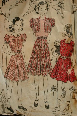 Advance 2044 Vintage Girls Dress,  Blouse,  Skirt,  Bolero Jacket Pattern Size 10