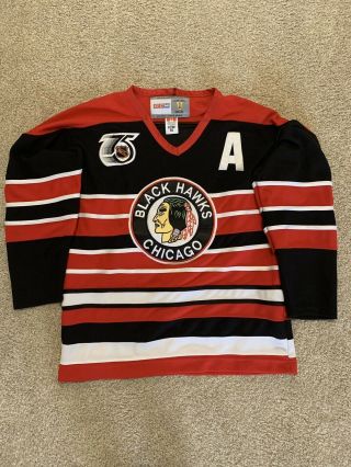 Vintage Chicago Blackhawks Chris Chelios Ccm Stitched Hockey Jersey Size 50 (l)