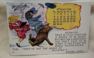 1908 Salina Kansas Buster Brown Shoes Advertising Calendar Postcard