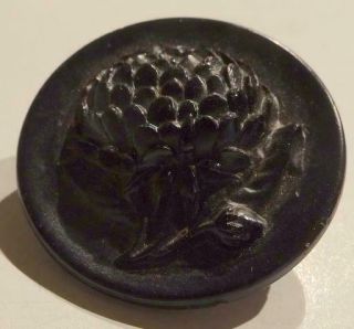 Medium Vintage Black Glass Button With A Large Flower