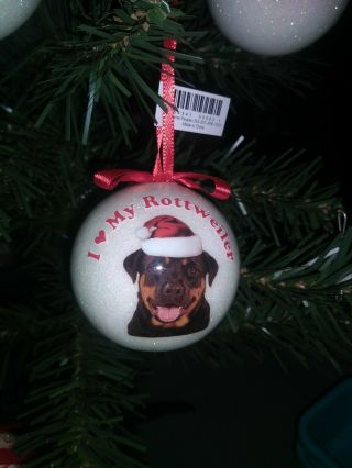 I Love My Rottweiler Dog Glass Christmas Ornament With Tags Gift