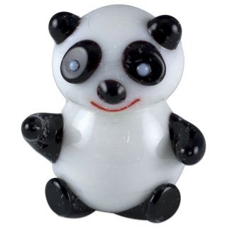 Miniature Hand Blown Glass Round Bellied Panda Bear Figurine 1.  25 " High