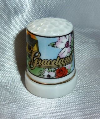Vintage Souvenir Porcelain Collectible Thimble - Elvis Presley.  Epe Graceland