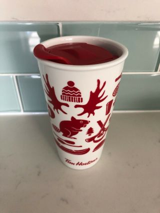 Tim Hortons Ceramic Travel Mug Red & White 2018 Eh Canadian