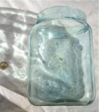 Antique Square Green Glass Butter Churn Or Battery Jar W/bubbles In Glass 4.  5 " D