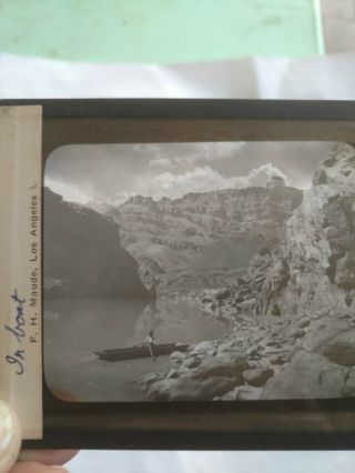 Grand Canyon Man In Boat Glass Negative B&w Old Glass Negative