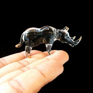 Tiny Rhino Hand Blown Glass Figurine Collectibles Cute Gift Art Glass Decor