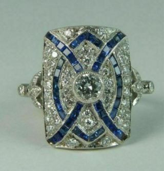 Vintage Art Deco Antique 1.  25 Ct Round Diamond Sapphire Engagement Wedding Ring