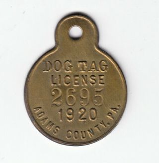 1920 Adams County Pennsylvania Dog License Tag 2695