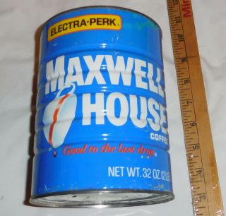 Vintage Maxwell House Coffee Electra Perk Empty Tin Can 32 Oz Size No Lid