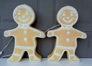 2 Vintage Blow Mold Christmas 24 " Gingerbread Boys Yard Decor Lighted