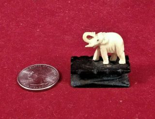 Tiny Mini Miniature White Elephant Figurine On Stand Trunk Up Good Luck