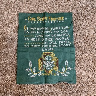Vintage 1955 Girl Scout Promise Needlepoint Green Yellow