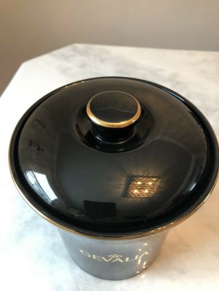 Gevalia Kaffe Black Ceramic Coffee Canister with Gold Metal Trim & 2 Mugs 2