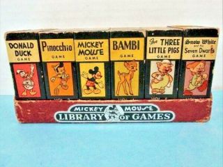 1946 Disney Mickey Mouse Library Of Games W/ Miniature Cards - Complete Set Of 6