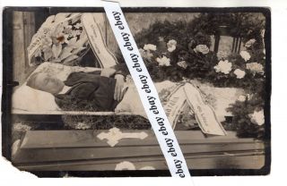 1920 - S Young Man Post Mortem Open Coffin Vintage Photo European