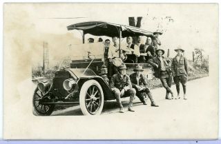 Rppc Real Photo Postcard Boy Scout Troop In Cadillac Touring Automobile 1915