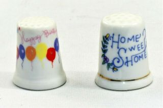 Vintage Ceramic Thimble Gift Happy Birthday Balloons Home Sweet Home