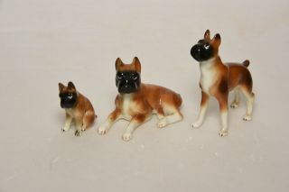 Vintage Ceramic Boxer Dog Family Figurines Miniatures 2 Adults And 1 Puppy