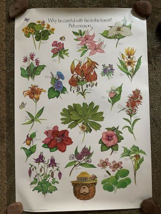 Vintage Smokey The Bear Fire Prevention Poster - Flowers