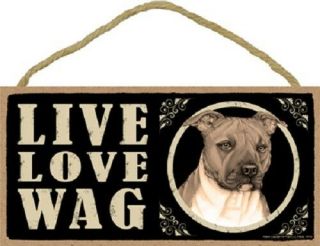 Pitbull Tan Brown Pit Bull Dog Live Love Wag Wood Sign Wall Hanging Plaque Usa