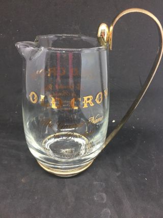 Vintage Old Crow Clear Glass Pub/jug/bar Pitcher W/metal Handle Double Sided 5”h