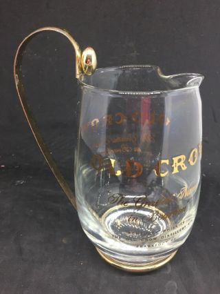 Vintage Old Crow Clear Glass Pub/Jug/Bar Pitcher W/Metal Handle Double Sided 5”H 3