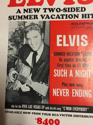 1964 Elvis Summer Music Hit Such A Night Never Ending Rca Victor Record Ad