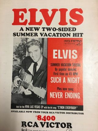 1964 ELVIS Summer Music Hit Such A Night Never Ending RCA Victor Record Ad 3