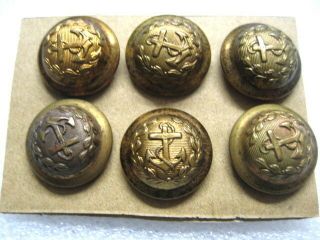 . Vintage Uniform Buttons Anchors,  Small,  Set Of 6