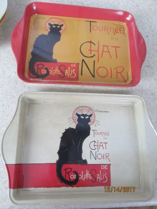 Set 2 French Small Tray Tin Tournée Du Chat Noir Paris France Black Cat Romantic