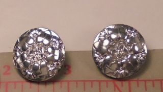 2 Vintage Large Glass Buttons Silver Color Heart Flower Design Czech 15/16 " 52