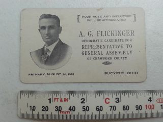 1928 BUCYRUS OHIO Political Card AG FLICKINGER General Assembly CRAWFORD COUNTY 2