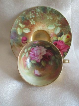Vintage Royal Worcester Miniature Cup & Saucer With Hand Painted Roses By Twin