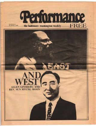 1973 Issue - The Baltimore - Washington Weekly/allen Ginsburg & Rev.  Sun Myung Moon