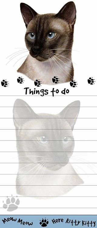 Siamese Cat Diecut List Pad Notes Notepad Magnetic Magnet Refrigerator