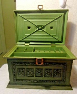 Vintage Max Klein Sewing Box & Tray Hard Plastic Model Sc - 1280 Avocado Green