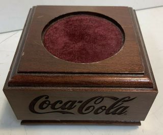 Coca Cola Coke Wooden Coaster Display Stand Collectible 4 " X 4 " X 2.  25 " Tall
