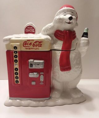Vintage Coca Cola Polar Bear Vending Machine Cookie Jar Houston Harvest